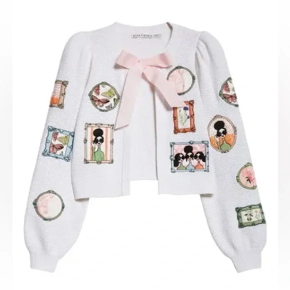 Alice + Olivia Kitty Stace Face Frame Wool Blend Cardigan - Picture 3 of 14